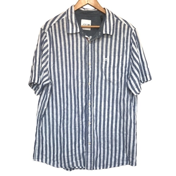 JOES Jeans linen blend striped short sleeve button down shirt XL blue white - Picture 1 of 11